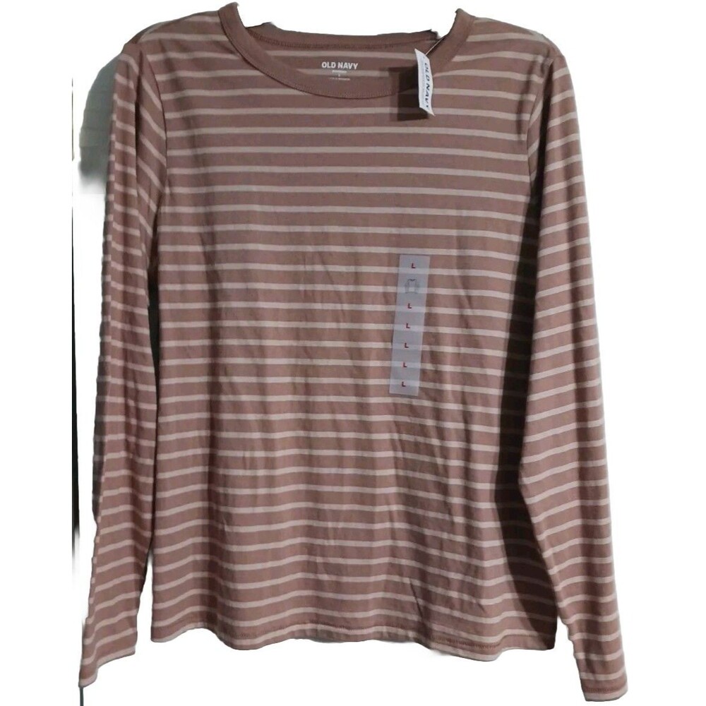 NWT Women's Old Navy Crewneck Stripe Top Size S EveryWear Tee Blouse Brown